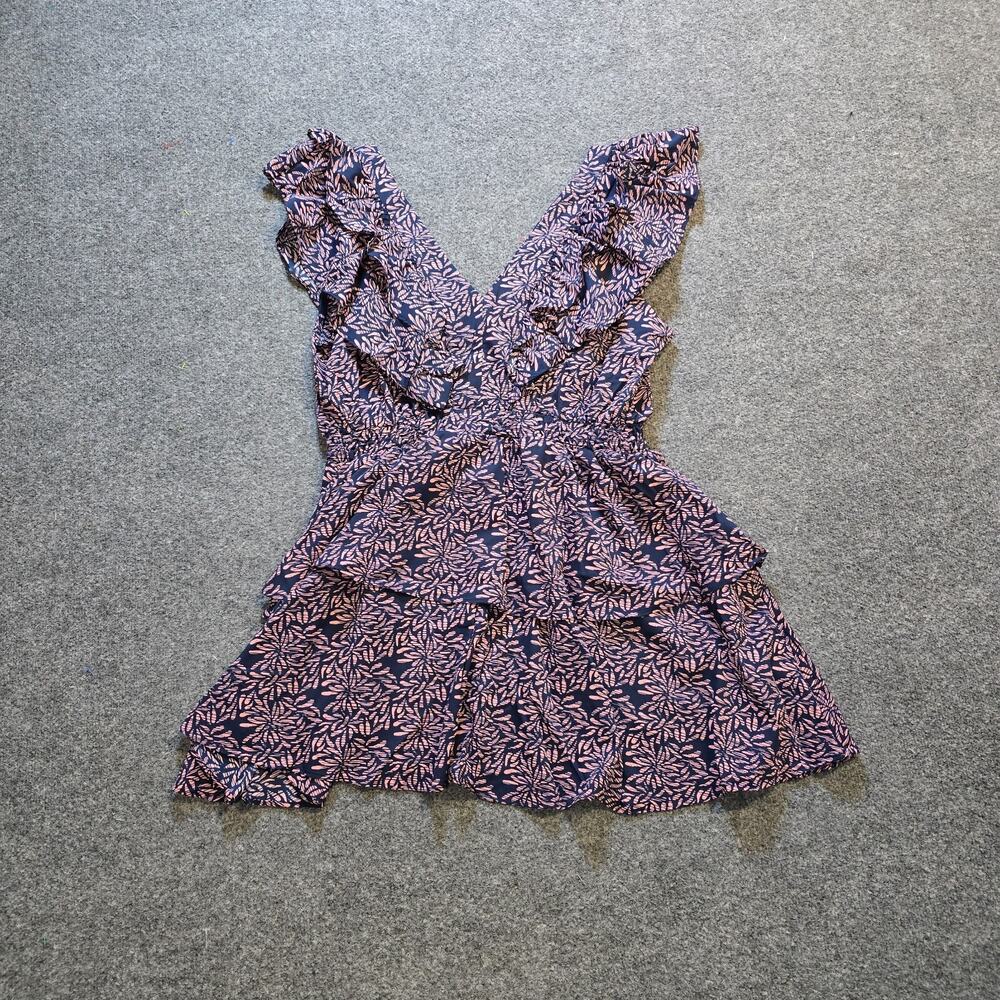 Coolibar Dress Womens Size XL Blue Pink Floral South Cove Ruffle V Neck Casual